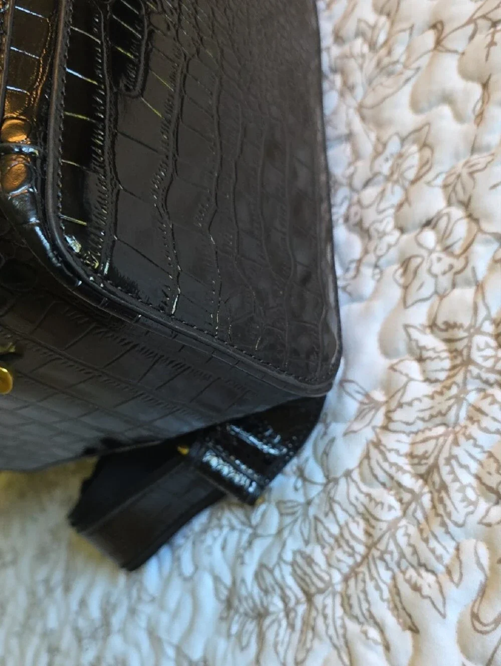 Black Croc-Embossed Backpack Purse - Unbranded